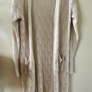 Pink Rose Cream Open Knit Longline Cardigan